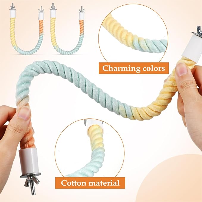 3 Pack Bird Rope Perch for Parakeets Cockatiels, Colorful Cotton Parrot Bungee Swing Toy, 31" & 13" Multi-Shape Bendable Cage Climbing Stand Accessories for Small Medium Birds, Gradient