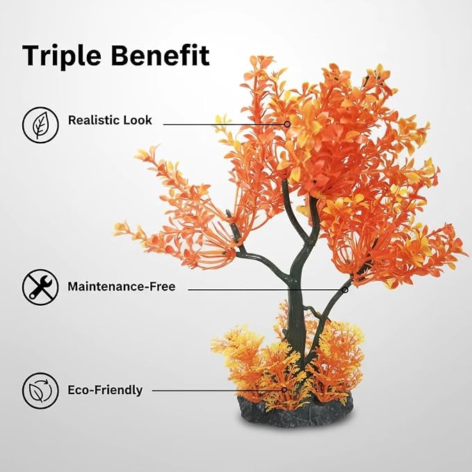 Mipukbay Aquarium Plants Tree - Orange Artificial Plastic Fish Tank Decor, Realistic Ornament Safe for Fish & Shrimp, Low-Maintenance Aquascaping Plants for Freshwater/Saltwater Tank Landscaping