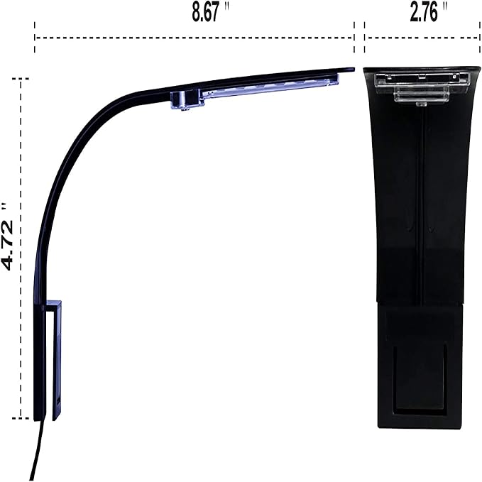 10W Super Slim Aquarium Fish Tank 5730 LED Light Clip-on Lamp Aquatic Plant Lighting (Black Body White+Blue Light)