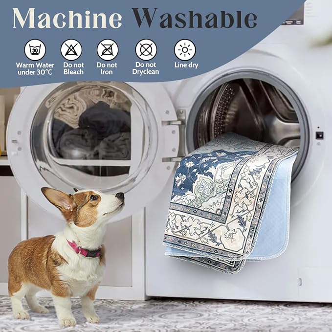 Washable Pee Pads for Dogs, 2 Pack Reusable Puppy Training Pads 72"x72" Super Absorbent Waterproof Dog Training Pads, Non-Slip Potty Pads, Whelping Pads Litter Mat Navy & Ecru