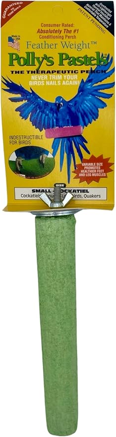 Polly's Pastels Nail Trimming & Beak Conditioning Safety Perch for Cockatiels, Cockatoos, Macaws, Parakeets, Budgies, Parrots and All Other Birds (Green, Small-1" Dia. x 6" Long)