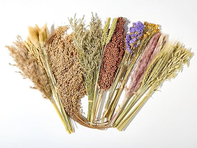 BUCATSTATE Natural Hamster Bedding - Flowers & Herbs & Sprays for Cage Habitat Decor - Treat Cereal Grain for Dwarf Syrian Gerbils, Mice, Rat, Forage, Enrichment (90PCS)