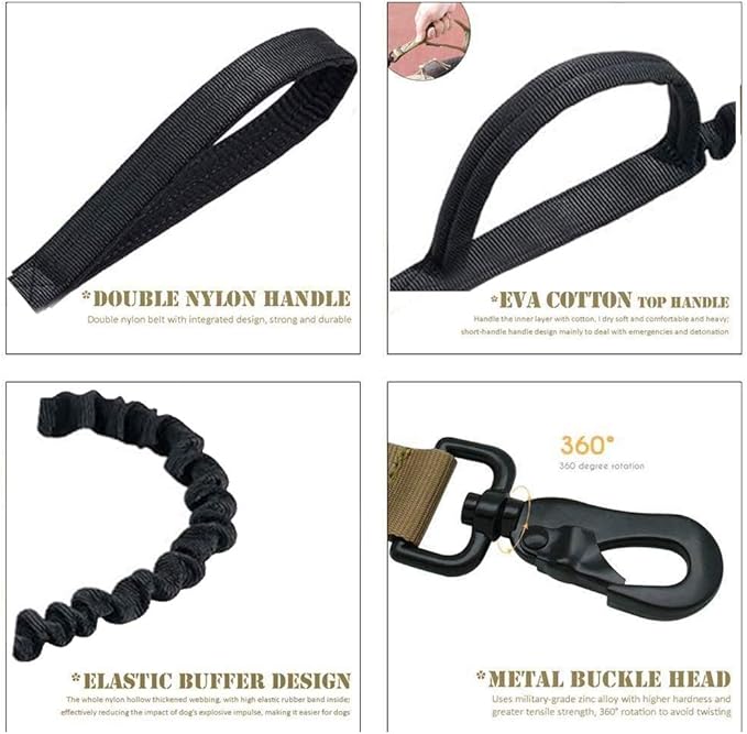 Xqpetlihai Tactical Dog Collar and Leash Set Adjustable Military Nylon Dog Collar with Control Handle and Heavy Duty Metal Buckle for Large Dogs（Black XL