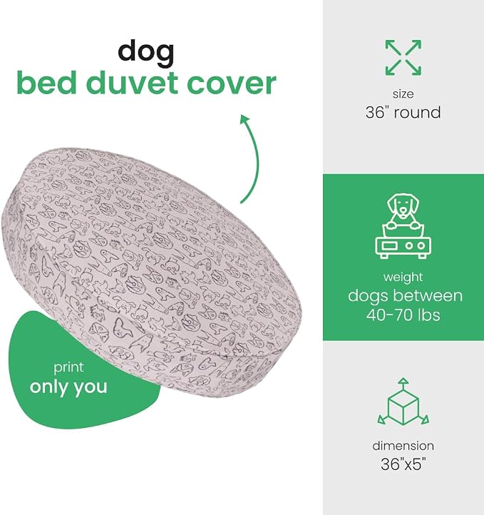 Molly Mutt Only You Dog Bed Duvet Cover, 100% Cotton Canvas Cover for Dog, Puppy, or Cat Bed, Durable, Washable, and Free of Harmful Chemicals, Round, 36"x5"