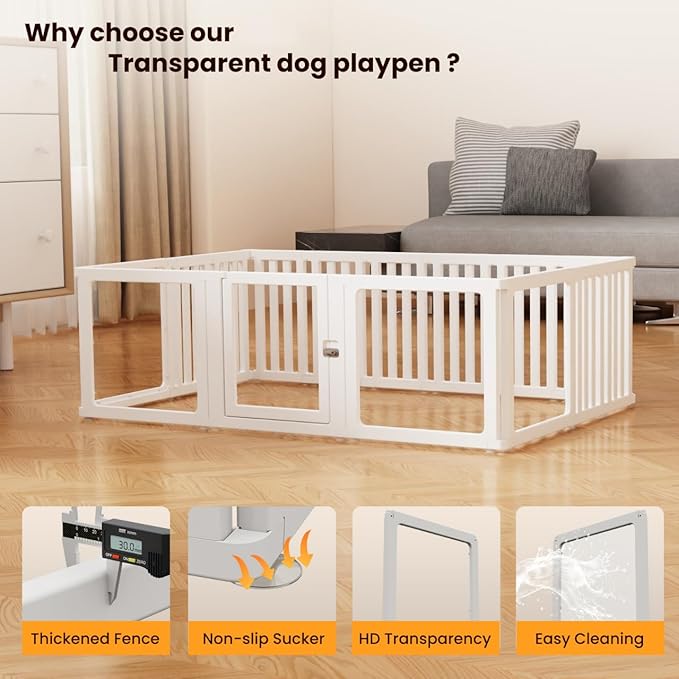 15 Pcs DIY Plastic Acrylic Dog Playpen with Clear Dog Gate, Clear Acrylic Dog Pen for Indoor Easy to Assemble and Disassemble，23.6" Height