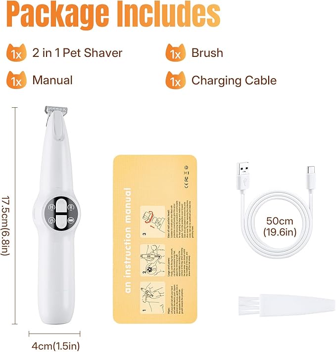Mcbazel 2 in 1 Pet Micro Precision Trimmer & Nail Grinder, Multifunctional Rechargeable Pet Shaver Hair Nail Trimmer with LED Light for Paws Eyes Ears Face Buttocks for Large/Small Dogs and Cats