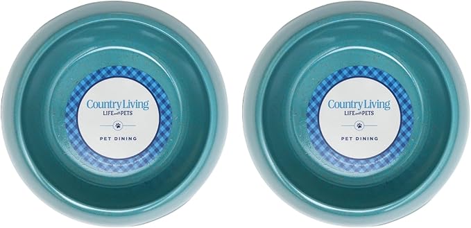 Country Living Set of 2 Teal Blue Bamboo Dog Bowls (16oz) – Naturally Sourced Bamboo Design, Non-Toxic, Durable, Dishwasher & Microwave Safe and Pet-Safe Feeding Dish, Ideal for Small to Medium Dogs