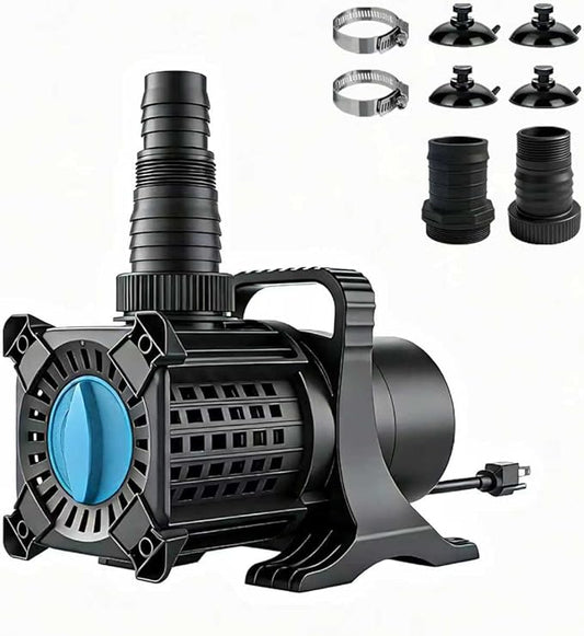 Pond Pump, 8500 GPH Adjustable Flow Submersible & Inline Water Pump, Copper Motor, IPX8 Waterproof for Outdoor Koi Pond, Fountain, Waterfall, Hydroponics