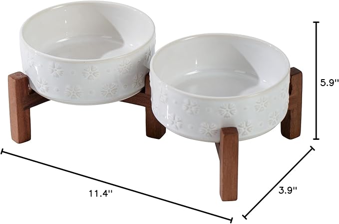 Havniva 5.1" Elevated Dog Bowls Ceramic Raised Dog Bowl with Non-Slip Stand (Acacia Wood) Two Height Options, Dog Food & Water Bowl for Small Breed Dogs Puppy - 1.6 Cups 13.5 oz
