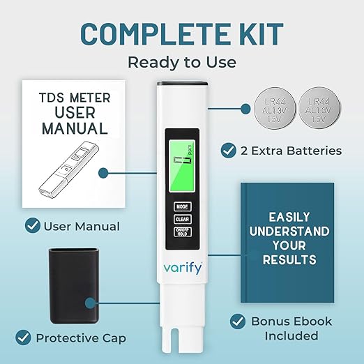 Varify 4-in-1 TDS Meter Digital Water Tester for Drinking Water | Accurate 0–9990 PPM EC & Temp Readings | Ideal for RO Systems, Aquariums, Pools – Built for Professionals, Easy for Anyone (2-Pack)