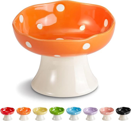 Ceramic Elevated Cat Bowls, Tilted Raised Pet Dish Anti Vomit Kitten Bowl for Indoor Cats, Whisker Friendly Pet Food and Water Bowl for Kitten, Cat, Puppies, Dishwasher Safe (Orange)