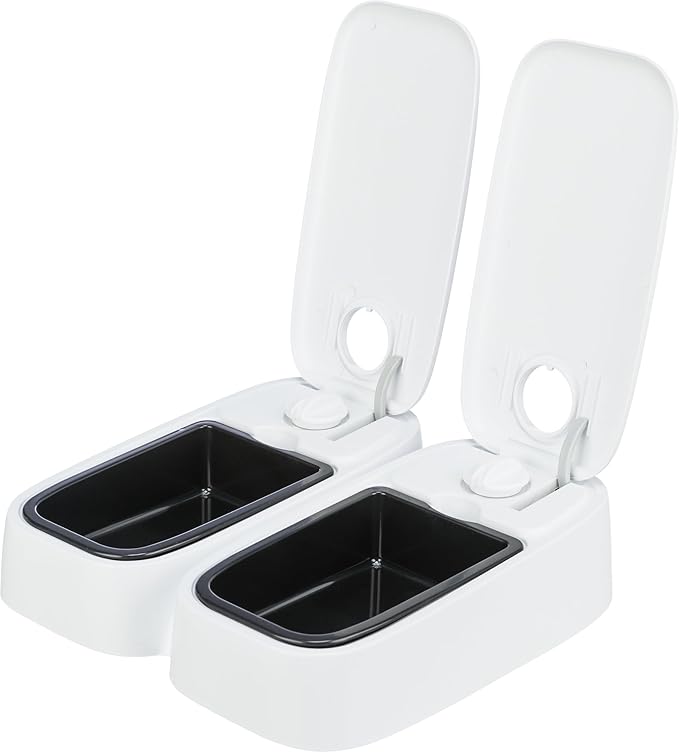 Trixie TX2 Automatic Food Dispenser, Two Food Bowls, Dual Timer, 48 Hour Timer, Battery Operated, White (Pack of 2)