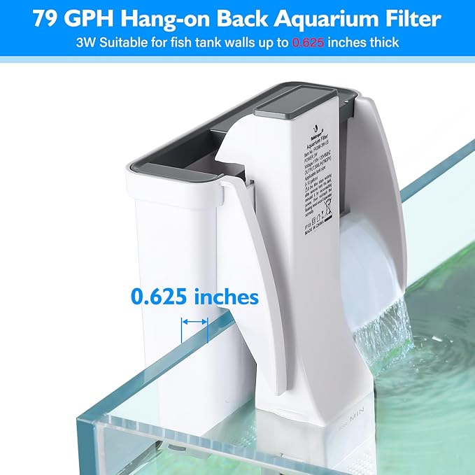 fishkeeper Aquarium HOB Filter 79 GPH for 0-10 Gallon Fish Tank Filters with Auto Start Hang on Back Aquarium Filter Power Waterfall Suspension Oxygen Pump (3W)