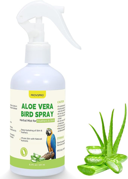 Aloe Vera Bird Spray, Moisturizes Feathers Soothes Dry Itchy Skin, Supports Molting Healthy Plumage, Prevent Feather Plucking Gentle Care, Safe Effective for Parrots Finches All Birds, Odor-Free