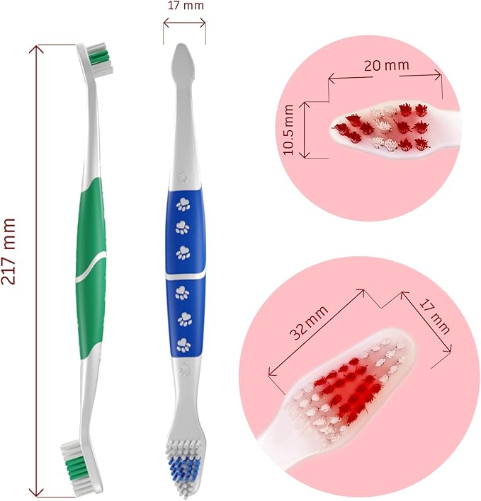Pet Toothbrush for Dogs, Cats with Soft Bristles - Easy Teeth Cleaning & Dental Care, Non Slip Dual Head Dog Toothbrush for Medium & Large Pets, Toothpaste Not Included (Pack of 4(Multi))