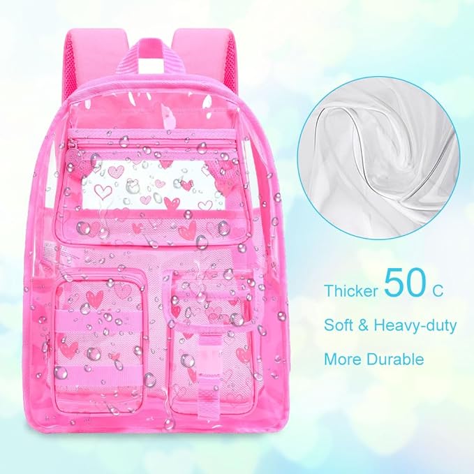 CCJPX 3Pcs Clear Backpack for Girls, School Transparent Bookbag, Heavy Duty See Through Backpacks for Teens Elementary