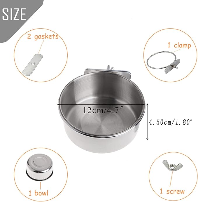 PINVNBY Stainless Steel Food Bowls for Birds,Bird Feeding Dish Cups Parrot Water Feeder Bowl with Clamp Holder Paw Grinding Perches for Budgies Parakeet Macaw Small Animal(5 Pack)