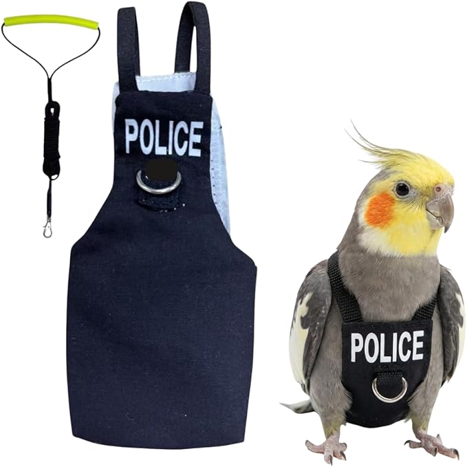 Bird Diaper Flight Suit, Cute Cosplay Parrot Clothes, Easy-to-Wear Washable Nappy, Durable Metal Ring Harness for Cockatiel, Conure, African Grey, Parakeet Outdoor Flying (with Leash,2M)