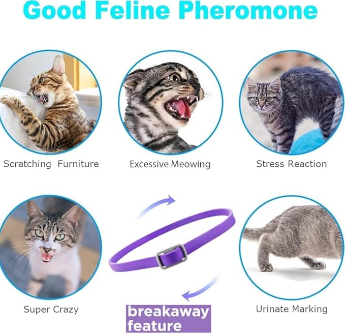 4 Pack - Cat Calming Collar for 120 Days of Calm; Cat Pheromones Help Anxiety Relief, Reduce Stress, Scratching, Meowing, Urine Marking; Indoor or Outdoor Cats; Long-Lasting Breakaway Design