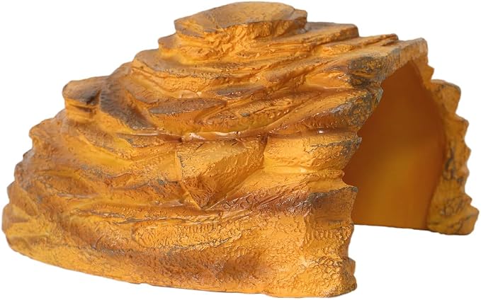 Resin Reptile Hideout,Large Rock Cave Habitat Decor for Reptile and Amphibians.Rock Basking Platform,Terrarium & Aquarium Decor for Bearded Dragons,Lizards,Snakes,Turtles,Gecko,Tortoises,Small Animals