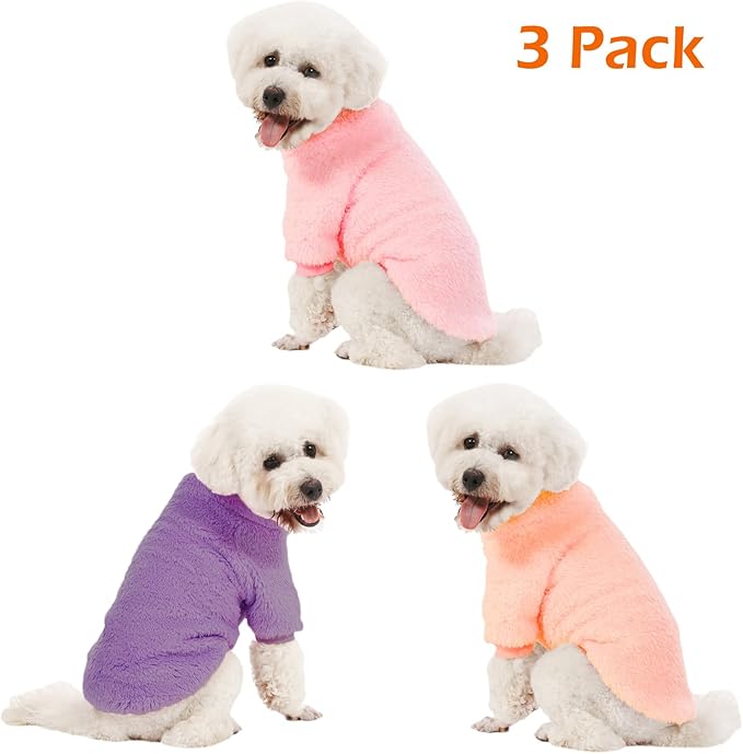 Dog Sweater, 3 Pack Dog Sweaters for Small Dogs, Dog Clothes for Small Dogs Girl Boy, Ultra Soft and Warm Puppy Sweater Dog Coat for Winter Christmas (Pink+Purple+Peach, XX-Large)