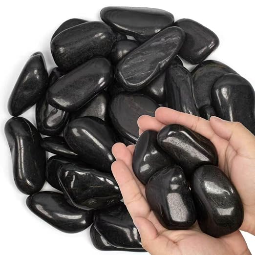 1-2" Polished Pebbles, Medium River Rocks for Potted Plants (43lb, Black) | Natural River Stones, Highly Polished, for Large Planters & Fountains, Retains Soil Moisture,Approx 350-400 Rocks per 43 Lbs
