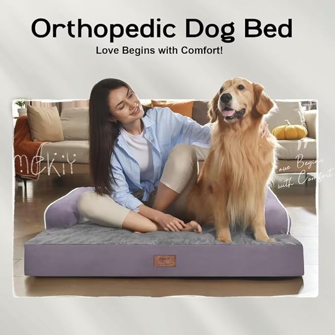 Large Dog Bed Orthopedic Washable, Orthopedic Dog Beds with Egg Foam Support, Removable, Machine Washable Plush Cover and Non-Slip Bottom for XXLarge Extra Large Dogs - Purple Dogs Bed