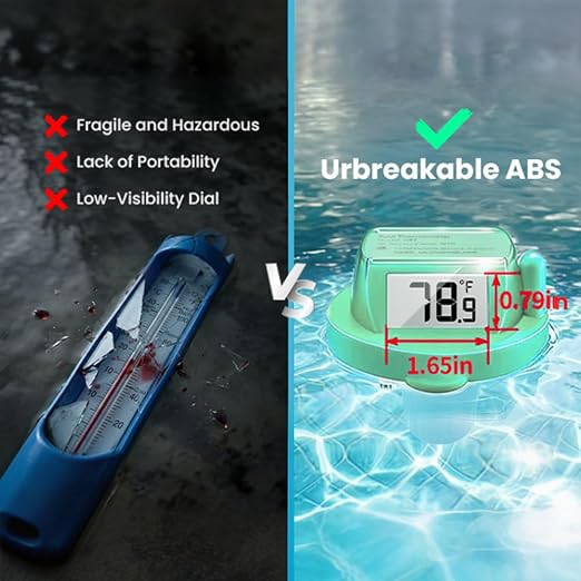 Pool Thermometer Floating, Digital Swimming Pool Thermometer, IPX8 Waterproof with Double Sided Display for Pond, Hot Tub, Aquarium (Green, Battery Powered)