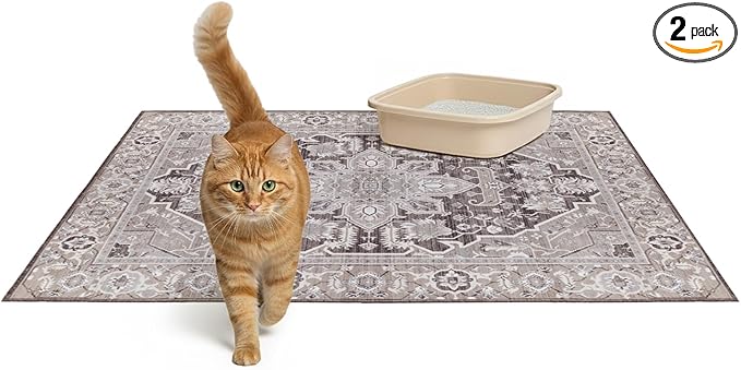 Lovewag Pets Cat Litter Mat 2 Pack - Large 36x48 Machine Washable Easy Clean Non-Slip Waterproof Mats for Cats - Caramel Creme