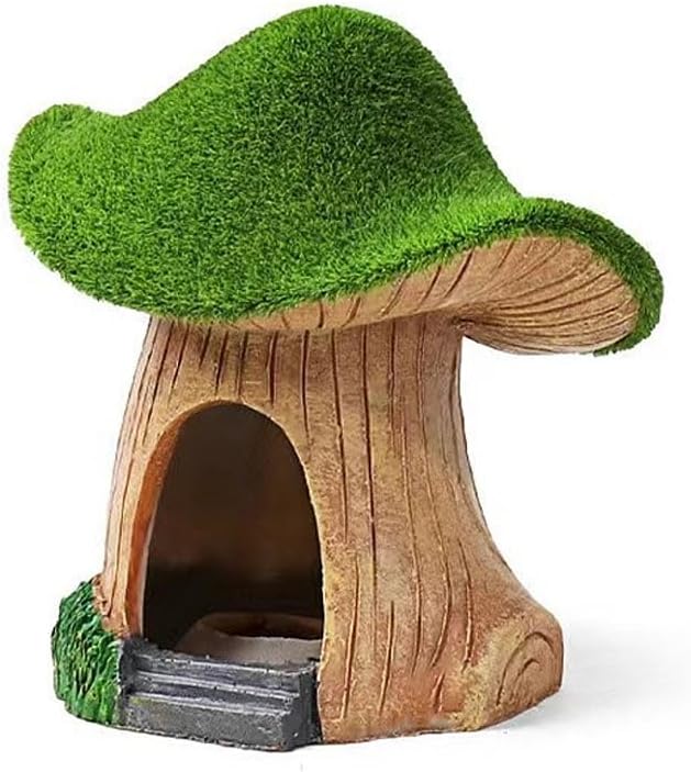 AnRui Green Moss Mushroom Aquarium Decor Cute Fish Tank Decorationss Resin Aquarium Decor Hideout Cave Ornament for Small Fish, Hermit Crab, Shrimp, Goldfish and Reptiles