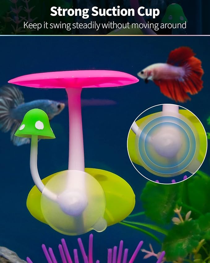 Uniclife Betta Mushroom Hammock Soft Aquarium Rest Bed Fish Breeding Playing Pad with Suction Cup Silicone Ornament Decoration Colorful Lifelike Decor for Fish Tank Landscape, 2 Pack