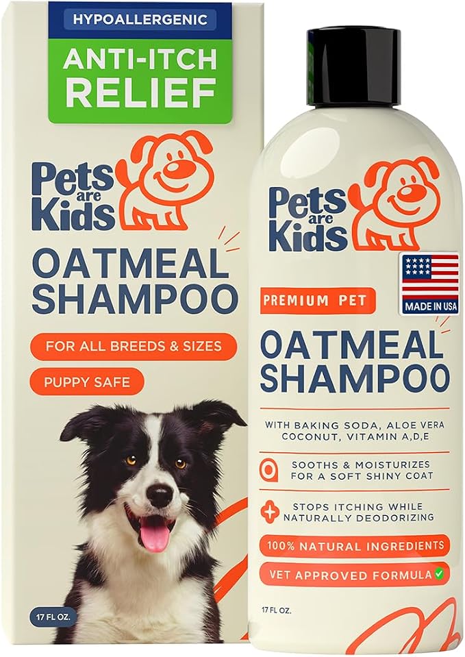 Pets are Kids Premium Oatmeal Shampoo for Dogs, 17 oz – Natural Itch Relief, Dry Skin Soother, Hydrated & Shiny Coat – Gentle Formula with Aloe, Coconut & Baking Soda – Natural & Hypoallergenic