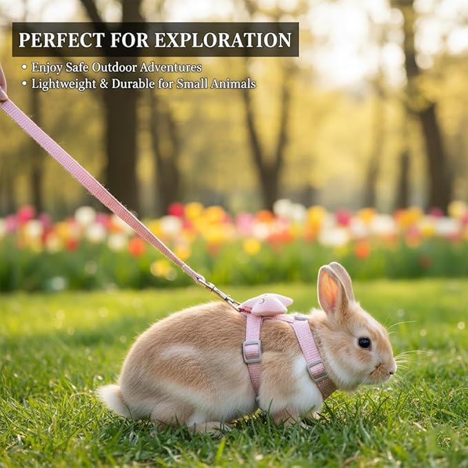 2 Pack Adjustable Rabbit Harness Set,Escape Proof Harness for Small Pets,Rabbits,Guinea Pigs,Ferrets – Comfortable,Durable Bunny Accessories for Walking&Running,All Season for Small Animals（Pink,Blue）