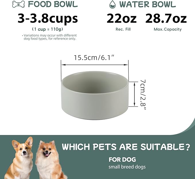 Havniva 6.1” Dog Bowl Ceramic Dog Food and Water Bowl, Durable Dog Water Bowl with Non-Slip Rubber Base Large Capacity Feeding Dishes for Small & Medium Dogs