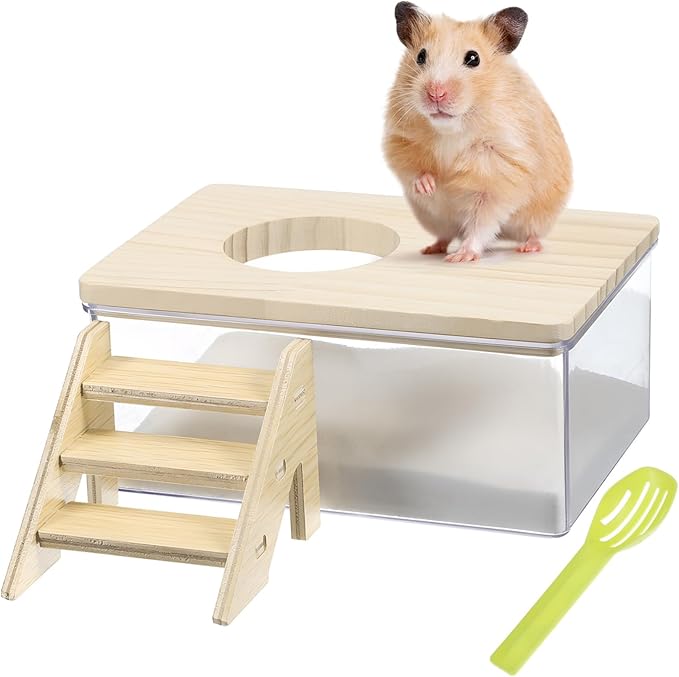 Hamster Sand Bath Kit with Climbing Ladder and Sand Scoop for Small Animals Sandbox for Safe Dust Bath Experience for Hamsters and Chinchillas