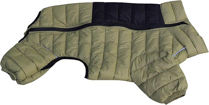 Warm Coat, 4 Legs Covered Waterproof Windproof Reflective Jacket, Zippered Adjustable Outdoor Snow Vest for Small Medium Large Dogs, Olive Green XXXL