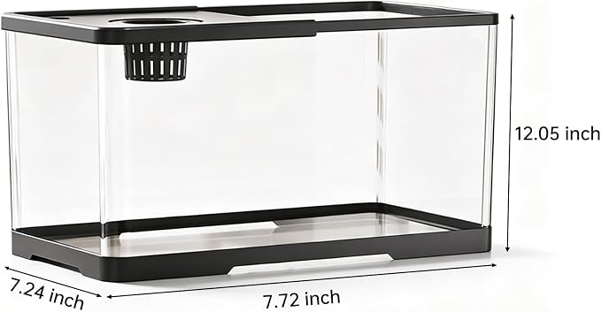 2 Gallon Hydroponic Fish Tank, Small Desktop Aquarium Kit | Compact hydroponic desktop aquarium with quiet filter pump & LED light. Ideal for betta fish, shrimp & home office decor.