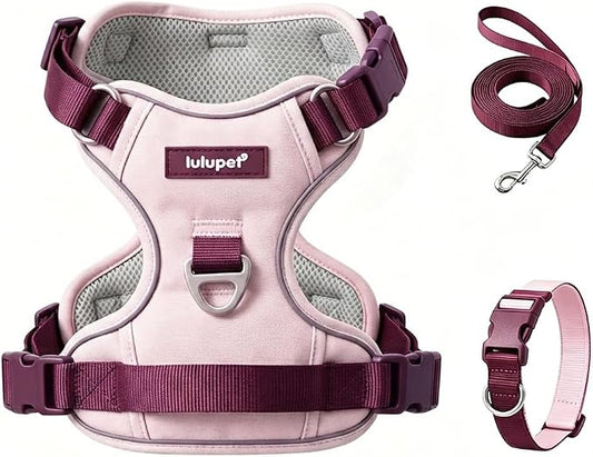 Dog Harness and Leash Set with Collar, No Pull Reflective Pet Vest Harness with Control Handle for Medium Large Dogs Walking and Training