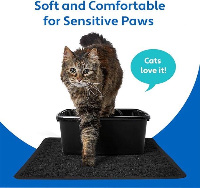 MIGHTY MONKEY Waterproof BPA Free Cat Litter Box Trapping Mat, Easy Clean Floors, Textured Backing, Soft on Sensitive Kitty Paws, Cats Accessories, Less Waste, Stays in Place, 24x17, Black