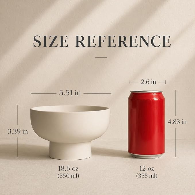 WENSHUO High-foot Deep Fruit Bowl, Ceramic Pedestal Decorative Bowl, Round Bowl for Salad, 5.5" Small Size, Matte Crème (Matte Crème, 5.5")