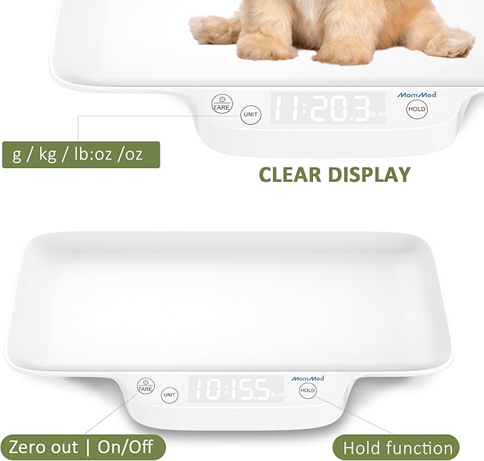 MomMed Portable Pet Scale with Hold & Tare Function, Precision Digital Scale for Newborn Puppy to 33lb