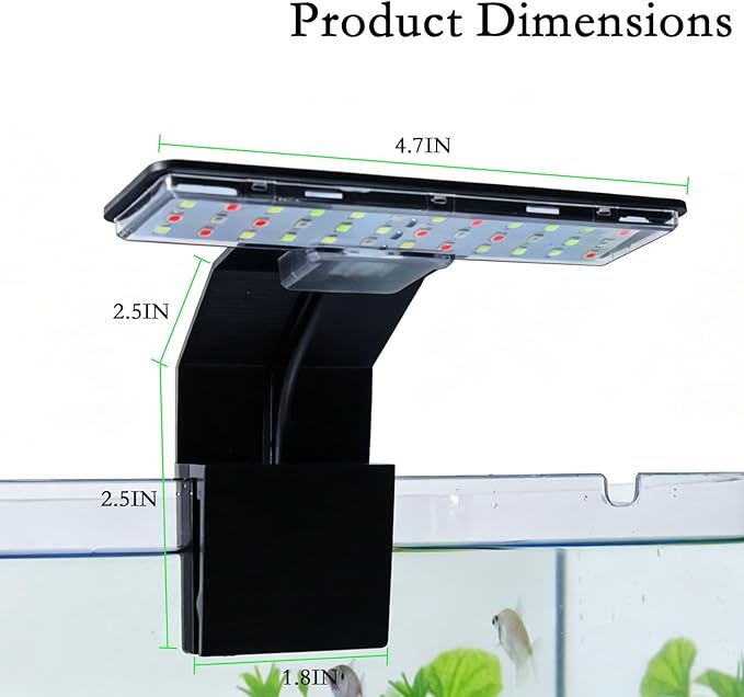 Mini Clip On Aquarium Light 7W Full Spectrum Fish Tank Light with 3 Colors & Dimmable Brightness, USB Moving Small LED Fish Lamp for 1-3 Gallon Tanks