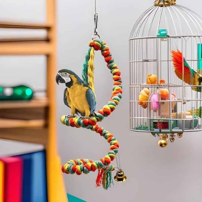 Bird Rope Perch Bird Perches for Cage, Colorful Cotton Bendable Rope Perch Swing, Parrot Perch Parrot Toys Parakeet Toys Bird Toys for Parrots (Multi-Color, 40 inch)