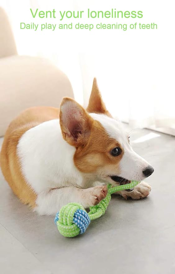 Sunglow Dog Toy Interactive Chewing Rope Ball Toys Natural Cotton Washable Durable Tug of War for Small Medium Dogs Puppies Training Playing Teeth Cleaning (Drop Ball)