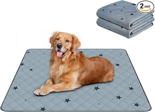 RIOUSSI Washable Pee Pads for Dogs, Reusable, Absorbent, Leakproof, Non Slip Pet Puppy Pads for Potty Training. Gray Stars, 31x36 Inch(2pack)
