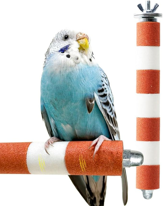 Ceramic Claw Grinding Perch for Cockatiels & Small Birds, Removable Bird Perch with Stainless Steel, Nail File Perch, Beak Trimmer & Comfortable Cage Stand for Parakeets, Conures (#1, 0.8" W x 7.8" L)
