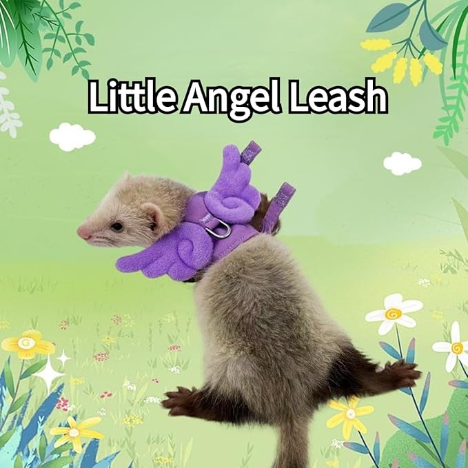 Ferret Harness Leash with Adjustable Buckle Soft Breathable Pure Cotton Cloth Walking Vest with Angel Wings for Small Pet Squirrel Guinea Pig Rabbit Kitten (Pink)
