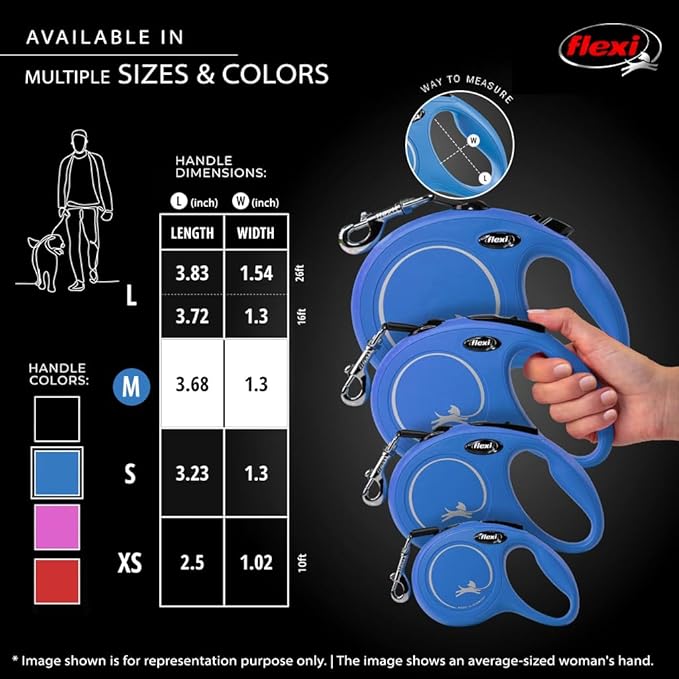 FLEXI New Classic Tape Retractable Dog Leash for Medium Dogs Upto 55 lbs. – 16 ft., Blue | Tangle Free Pet Walking Leash with One-Handed Brake, Pause, Lock|German Quality Product