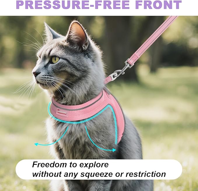 Cat Harness and Leash Set,Escape Proof Kitten Harness,Step in Adjustable Soft Lightweight,Easy Control,Reflective Strips Comfortable for Walking Travel(Baby Pink,XS)