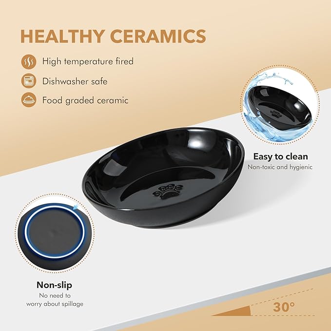 Havniva Elevated Cat Bowls, Ceramic Cat Food Bowl Whisker Friendly Cat Dishes, Kitten Food & Water Bowl with Two Heights Stand, Anti-Slip Raised Cat Food Plates